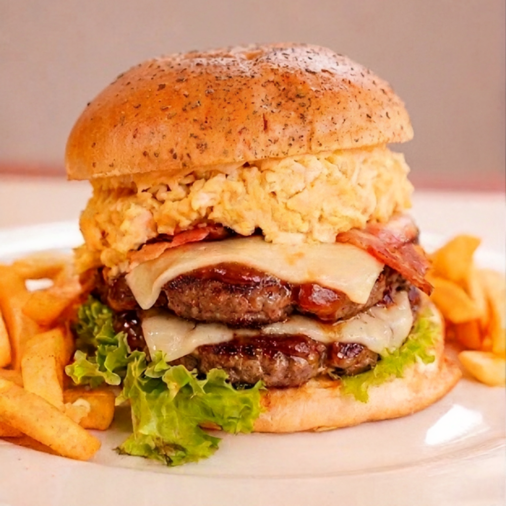 HAMBURGUESA DOBLE CON ADICIÓN DE POLLO CHISPA - La Chispa al Rojo